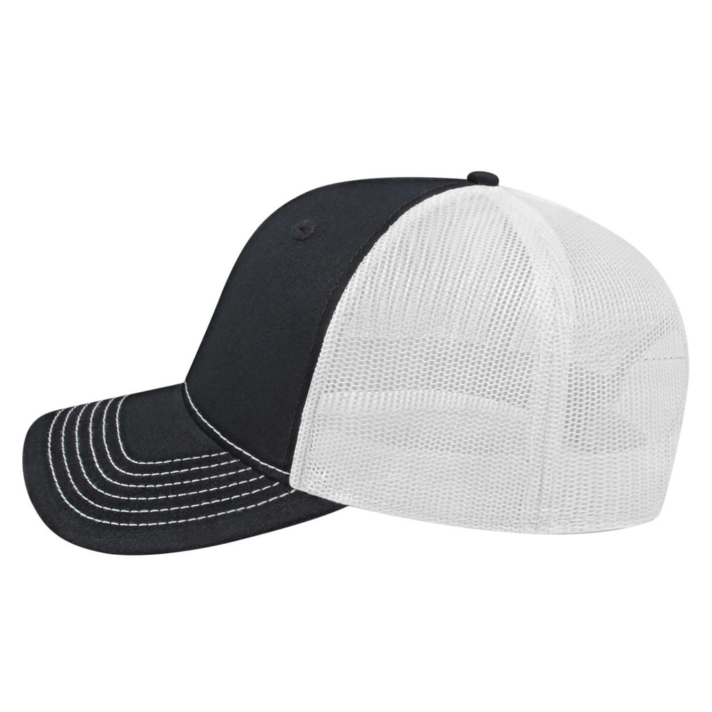 Cap America Chino Twill Trucker Cap with Mesh Back Embroidery - Black/White - Right Side