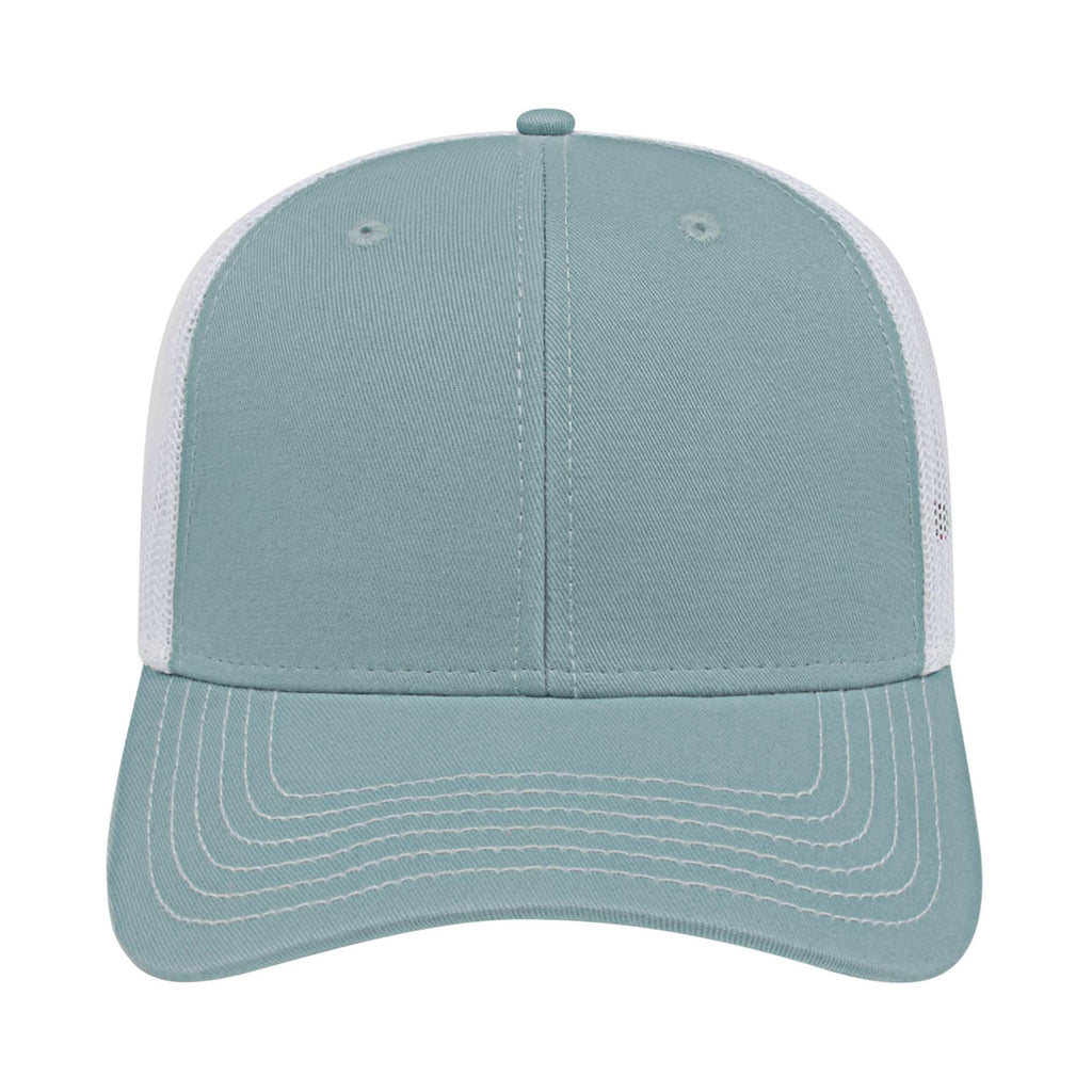 Cap America Chino Twill Trucker Cap with Mesh Back Embroidery - Blue/White - Front 2