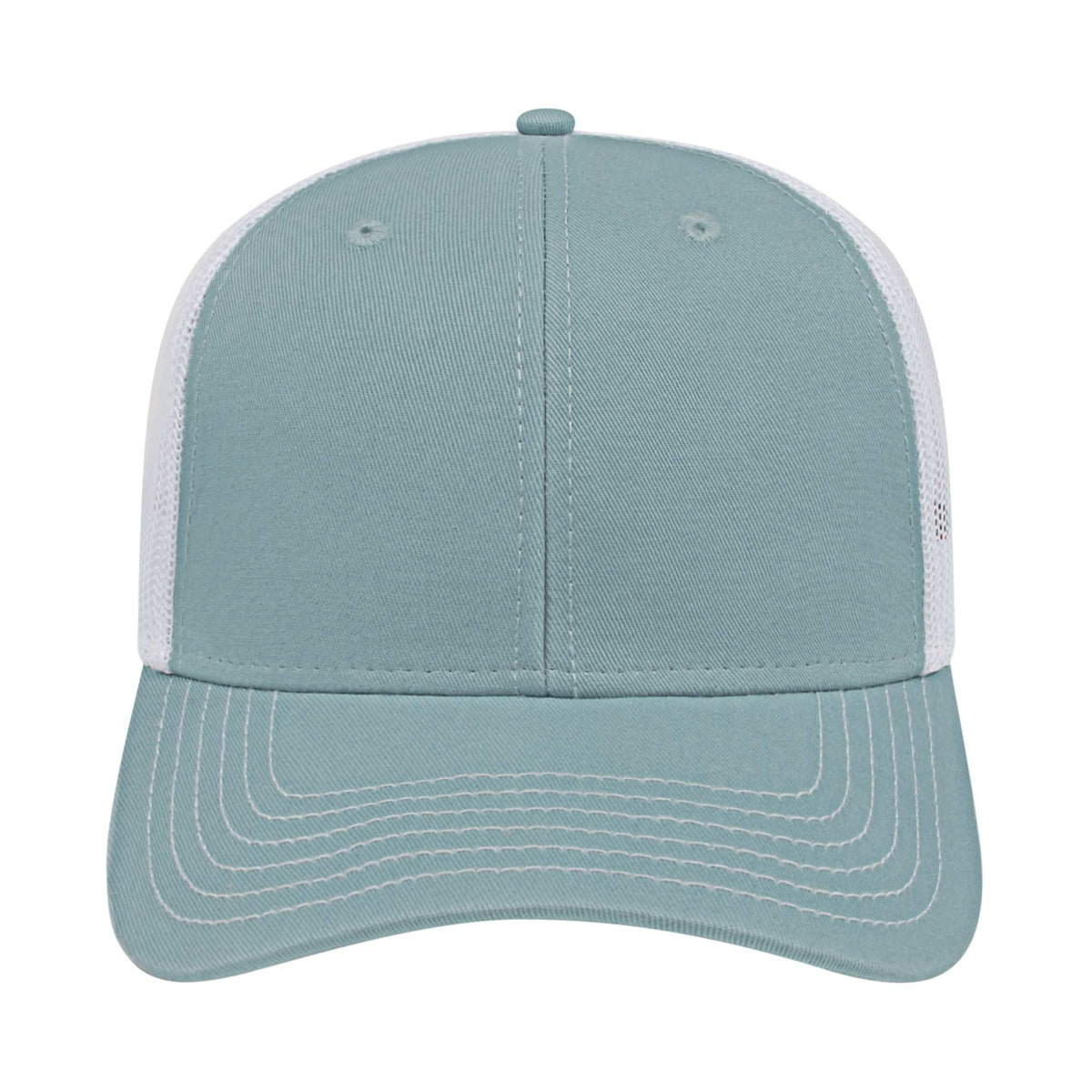 Cap America Chino Twill Trucker Cap with Mesh Back Embroidery - Blue/White - Front 2