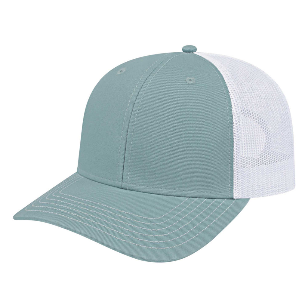 Cap America Chino Twill Trucker Cap with Mesh Back Embroidery - Blue/White - Front