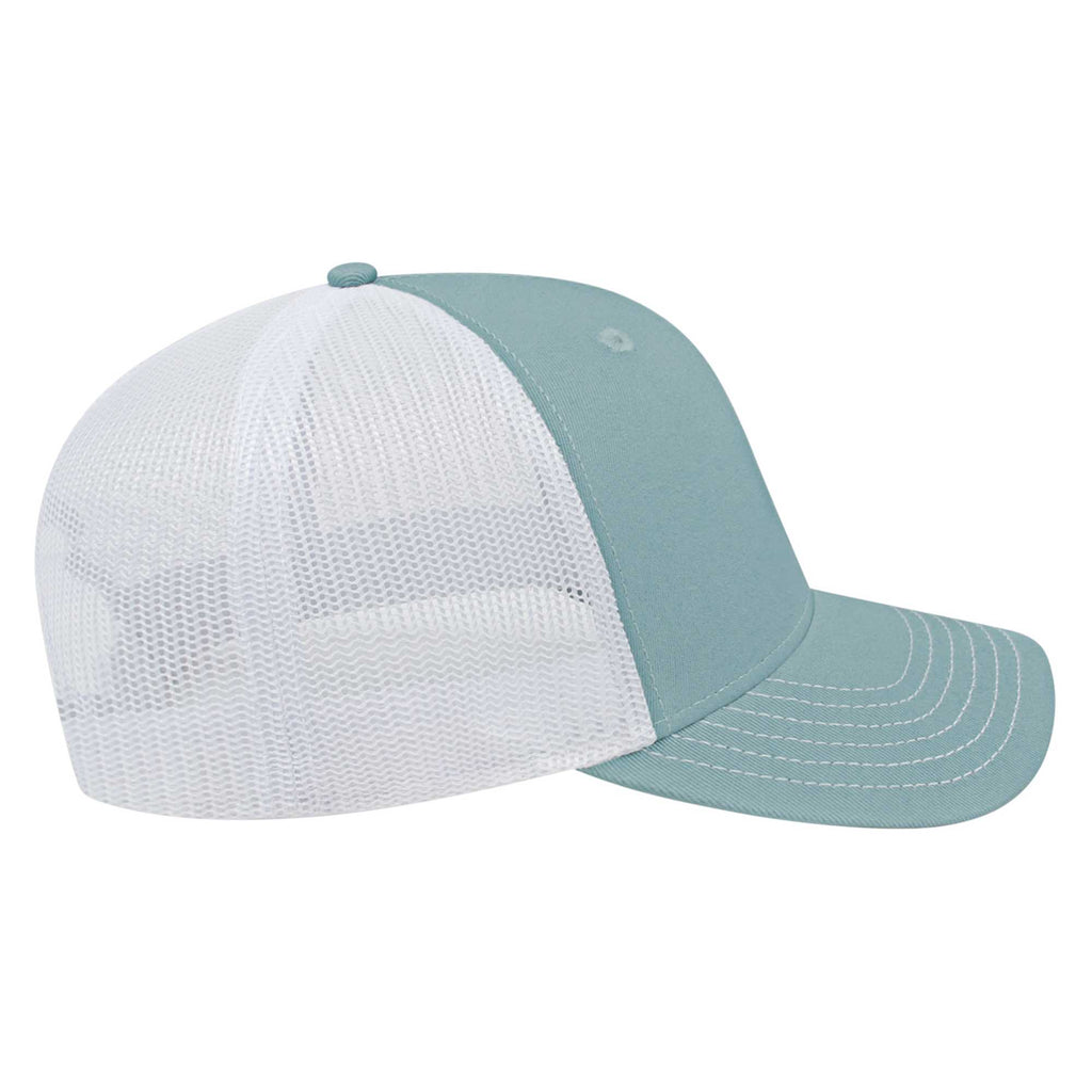 Cap America Chino Twill Trucker Cap with Mesh Back Embroidery - Blue/White - Left Side