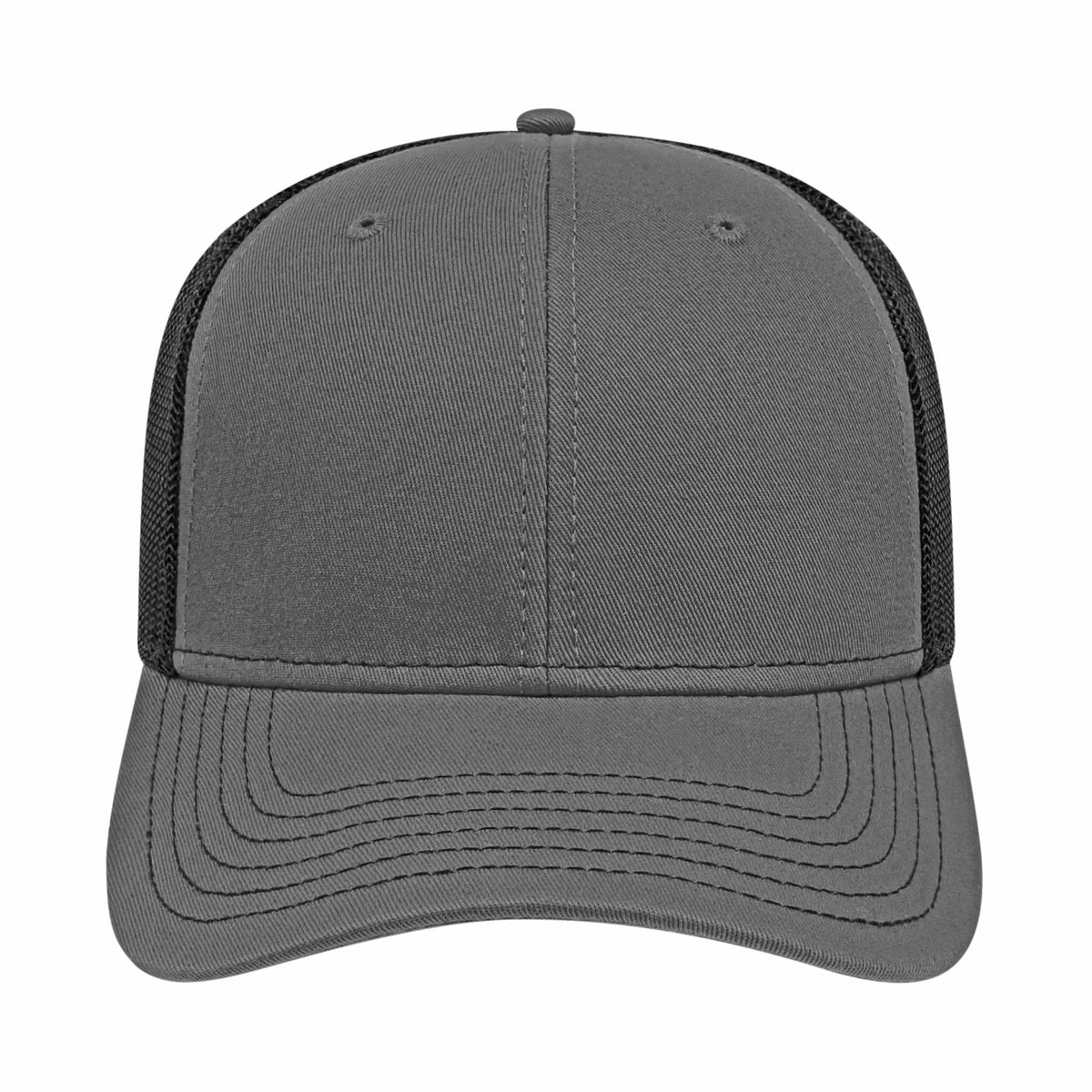 Cap America Chino Twill Trucker Cap with Mesh Back Embroidery - Charcoal/Black - Front 2