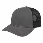 Cap America Chino Twill Trucker Cap with Mesh Back Embroidery - Charcoal/Black - Front