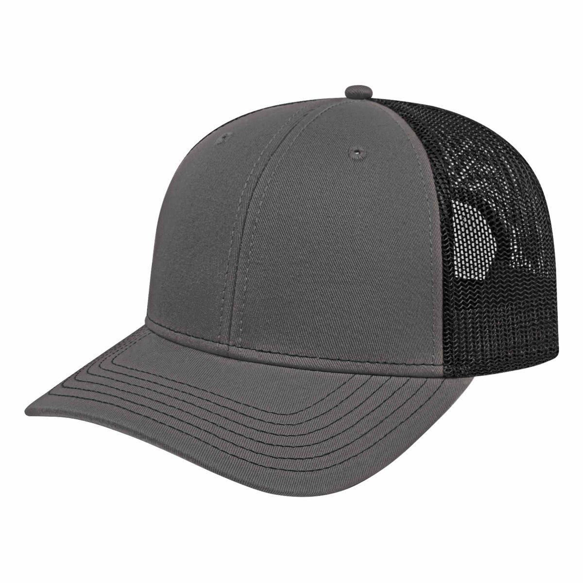 Cap America Chino Twill Trucker Cap with Mesh Back Embroidery - Charcoal/Black - Front