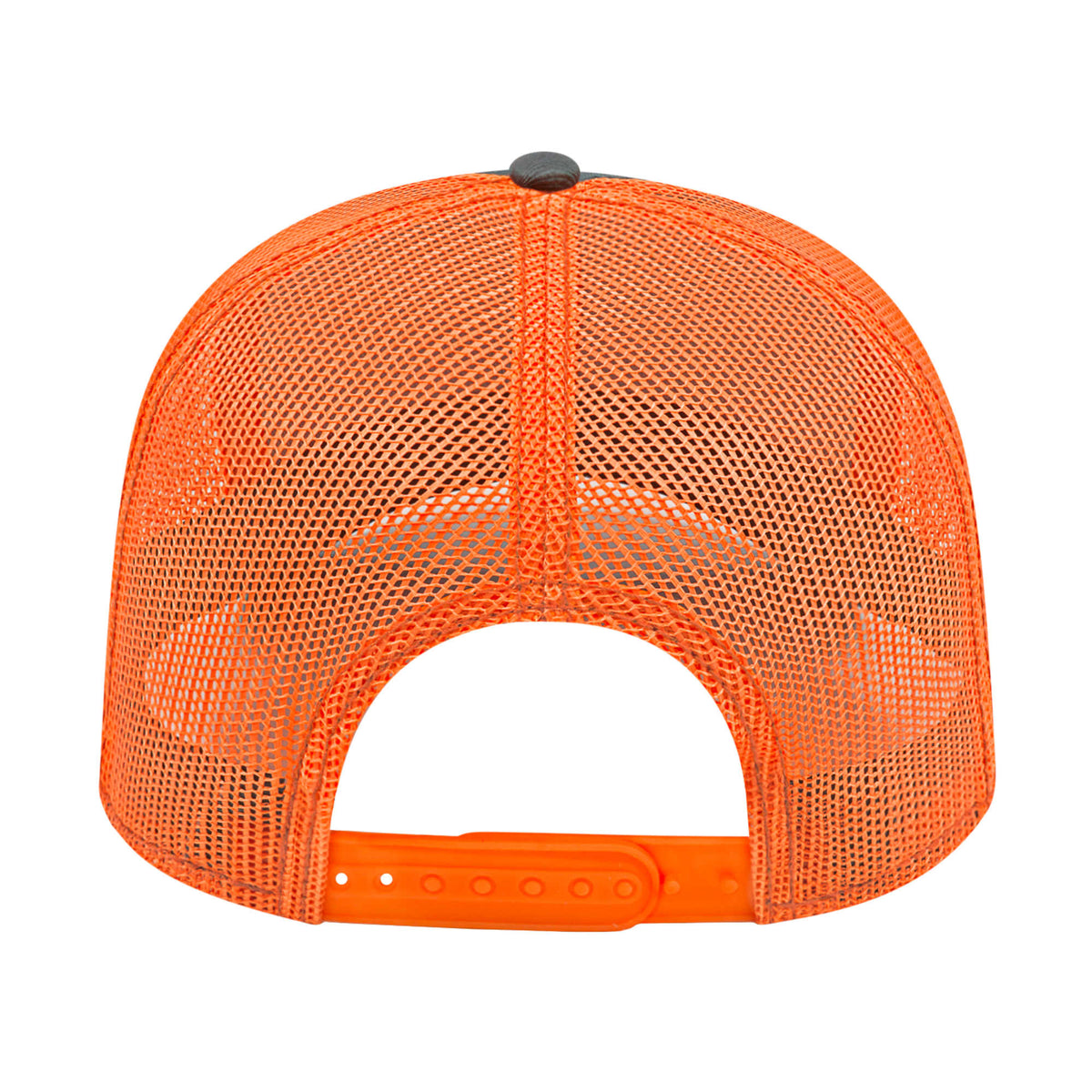 Cap America Chino Twill Trucker Cap with Mesh Back Embroidery - Charcoal/Blaze Orange - Back