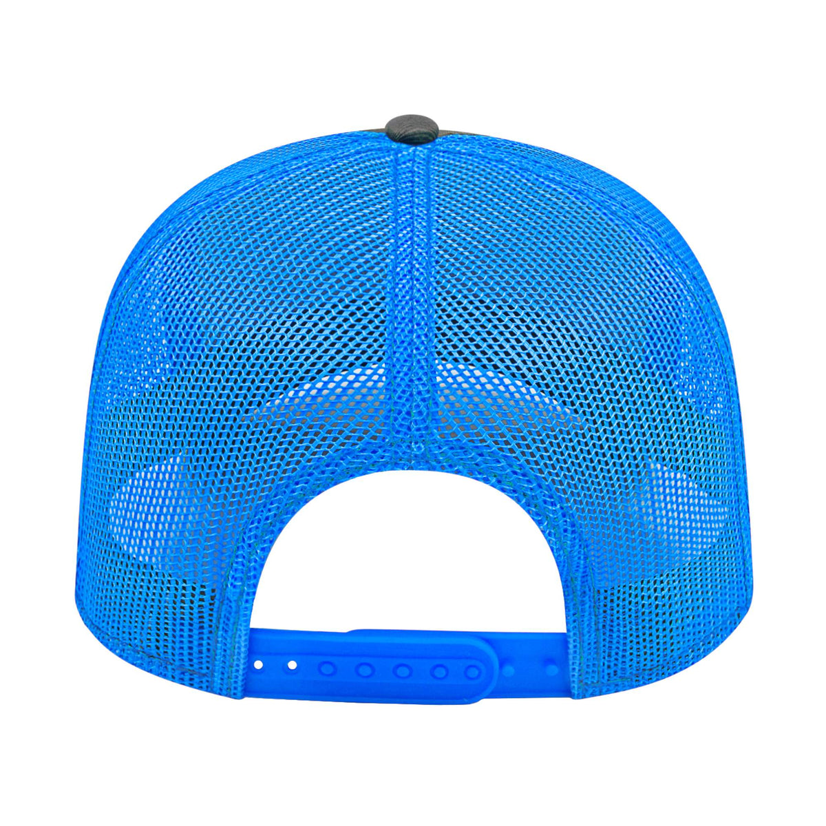 Cap America Chino Twill Trucker Cap with Mesh Back Embroidery - Charcoal/Neon Blue - Back