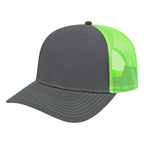 Cap America Chino Twill Trucker Cap with Mesh Back Embroidery - Charcoal/Neon Green - Front
