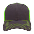 Cap America Chino Twill Trucker Cap with Mesh Back Embroidery - Charcoal/Neon Green - Photo