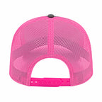 Cap America Chino Twill Trucker Cap with Mesh Back Embroidery - Charcoal/Neon Pink - Back