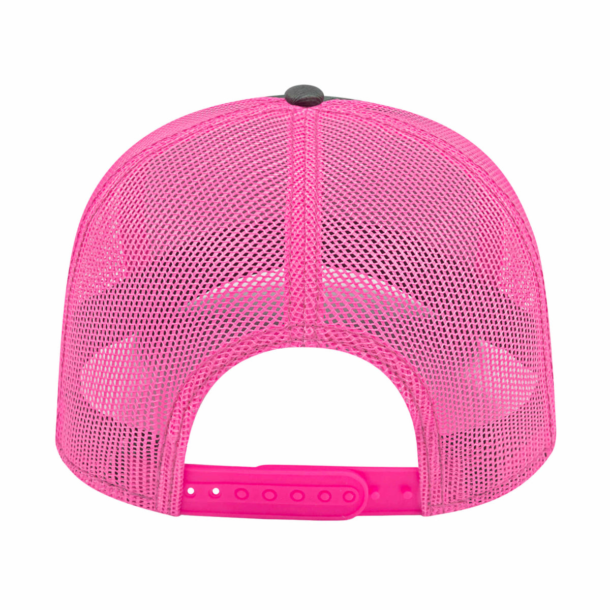 Cap America Chino Twill Trucker Cap with Mesh Back Embroidery - Charcoal/Neon Pink - Back