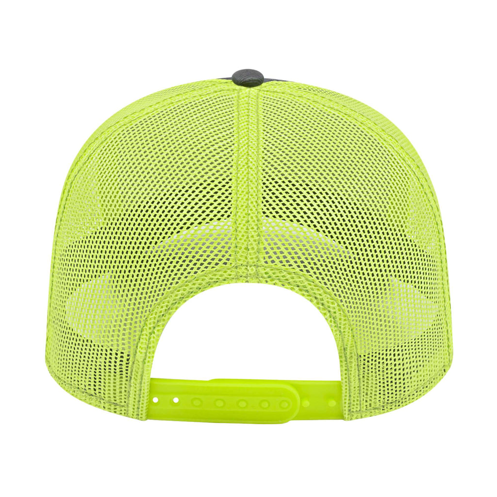 Cap America Chino Twill Trucker Cap with Mesh Back Embroidery - Charcoal/Neon Yellow - Back