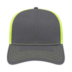 Cap America Chino Twill Trucker Cap with Mesh Back Embroidery - Charcoal/Neon Yellow - Front 2