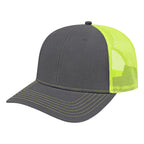 Cap America Chino Twill Trucker Cap with Mesh Back Embroidery - Charcoal/Neon Yellow - Front