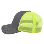 Cap America Chino Twill Trucker Cap with Mesh Back Embroidery - Charcoal/Neon Yellow - Right Side