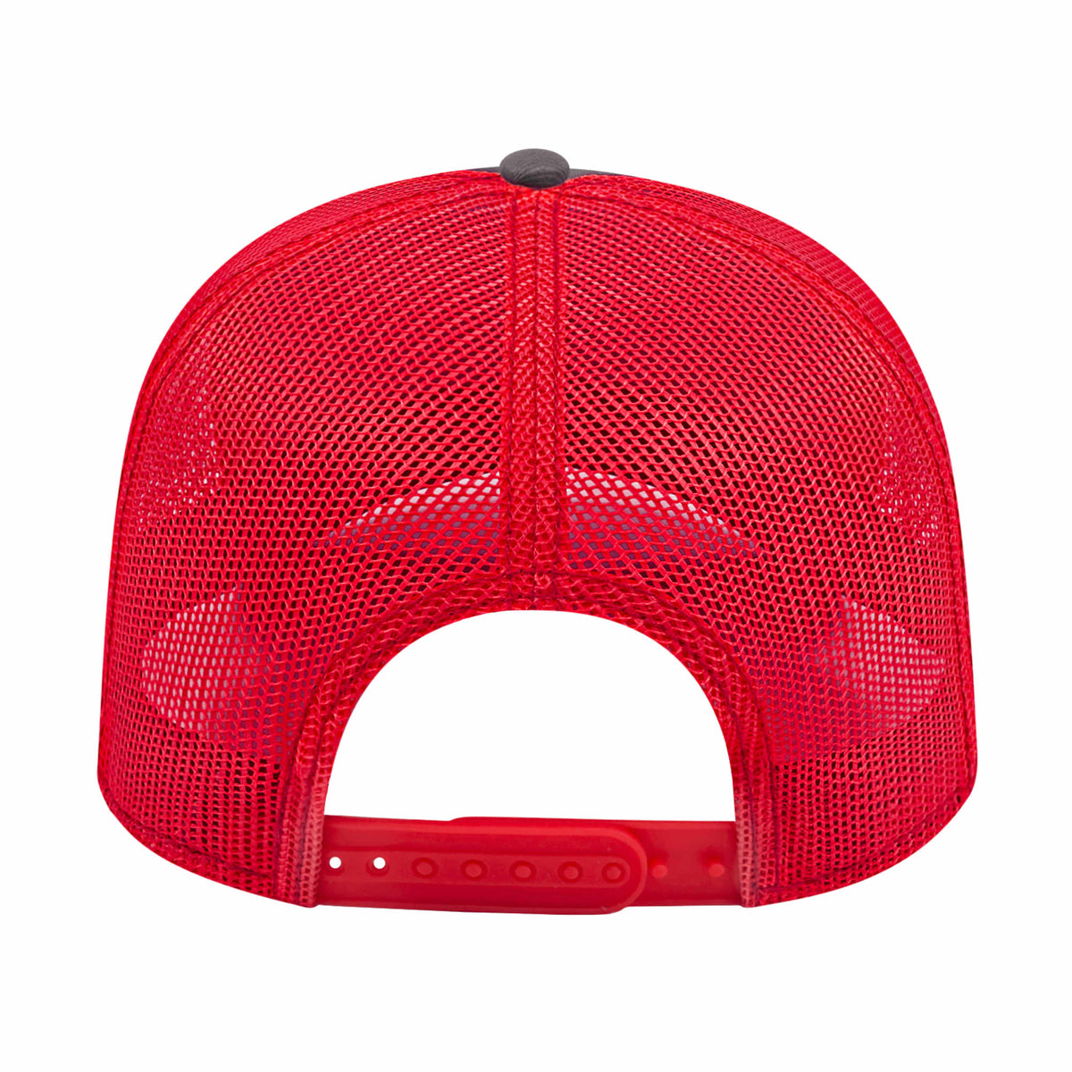 Cap America Chino Twill Trucker Cap with Mesh Back Embroidery - Charcoal/Red - Back