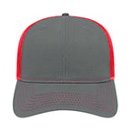 Cap America Chino Twill Trucker Cap with Mesh Back Embroidery - Charcoal/Red - Front 2