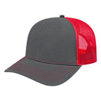 Cap America Chino Twill Trucker Cap with Mesh Back Embroidery - Charcoal/Red - Front