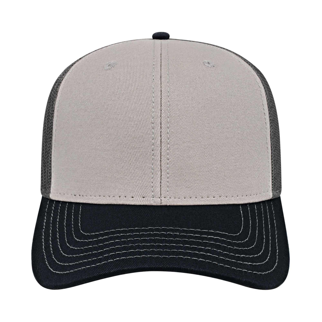 Cap America Chino Twill Trucker Cap with Mesh Back Embroidery - Gray/Black/Charcoal - Front 2