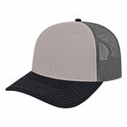Cap America Chino Twill Trucker Cap with Mesh Back Embroidery - Gray/Black/Charcoal - Front
