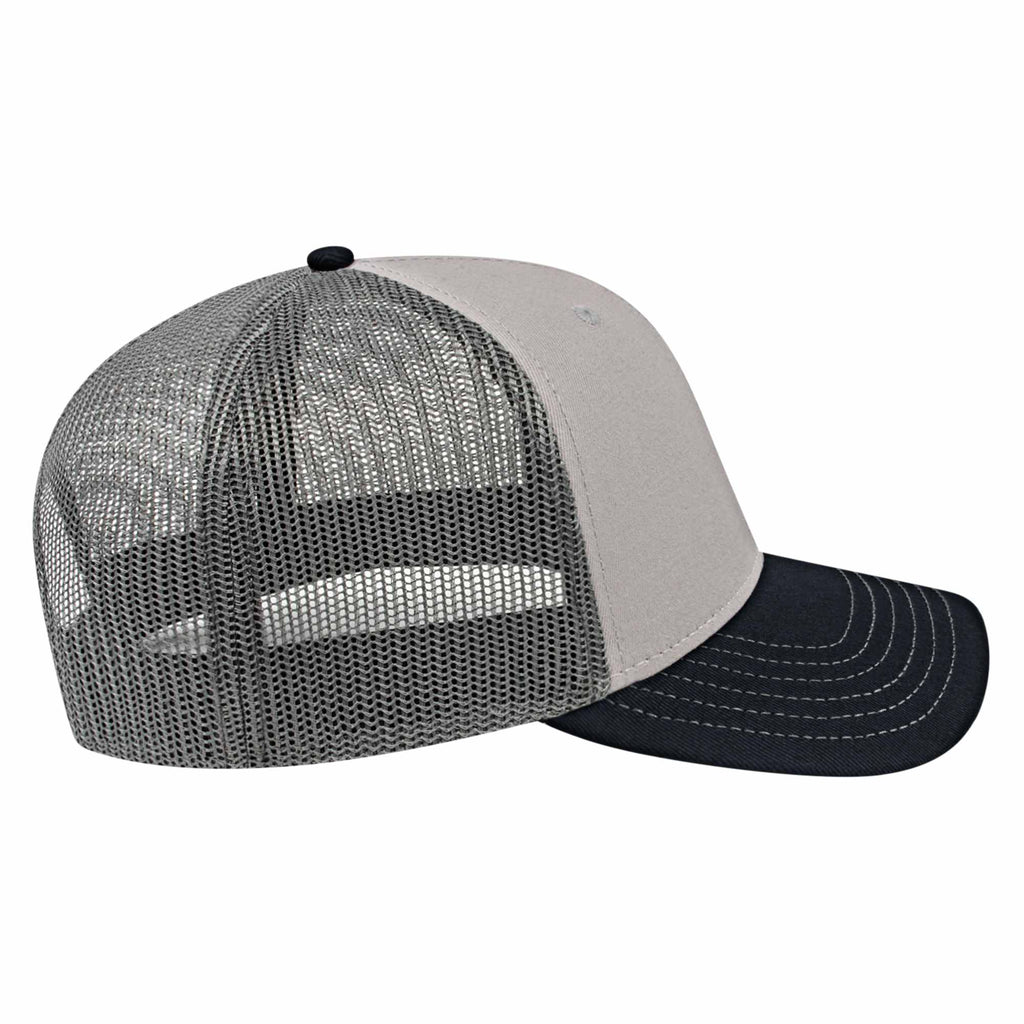Cap America Chino Twill Trucker Cap with Mesh Back Embroidery - Gray/Black/Charcoal - Left Side