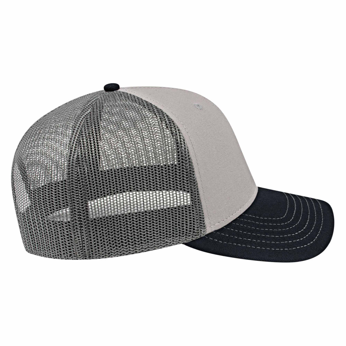 Cap America Chino Twill Trucker Cap with Mesh Back Embroidery - Gray/Black/Charcoal - Left Side