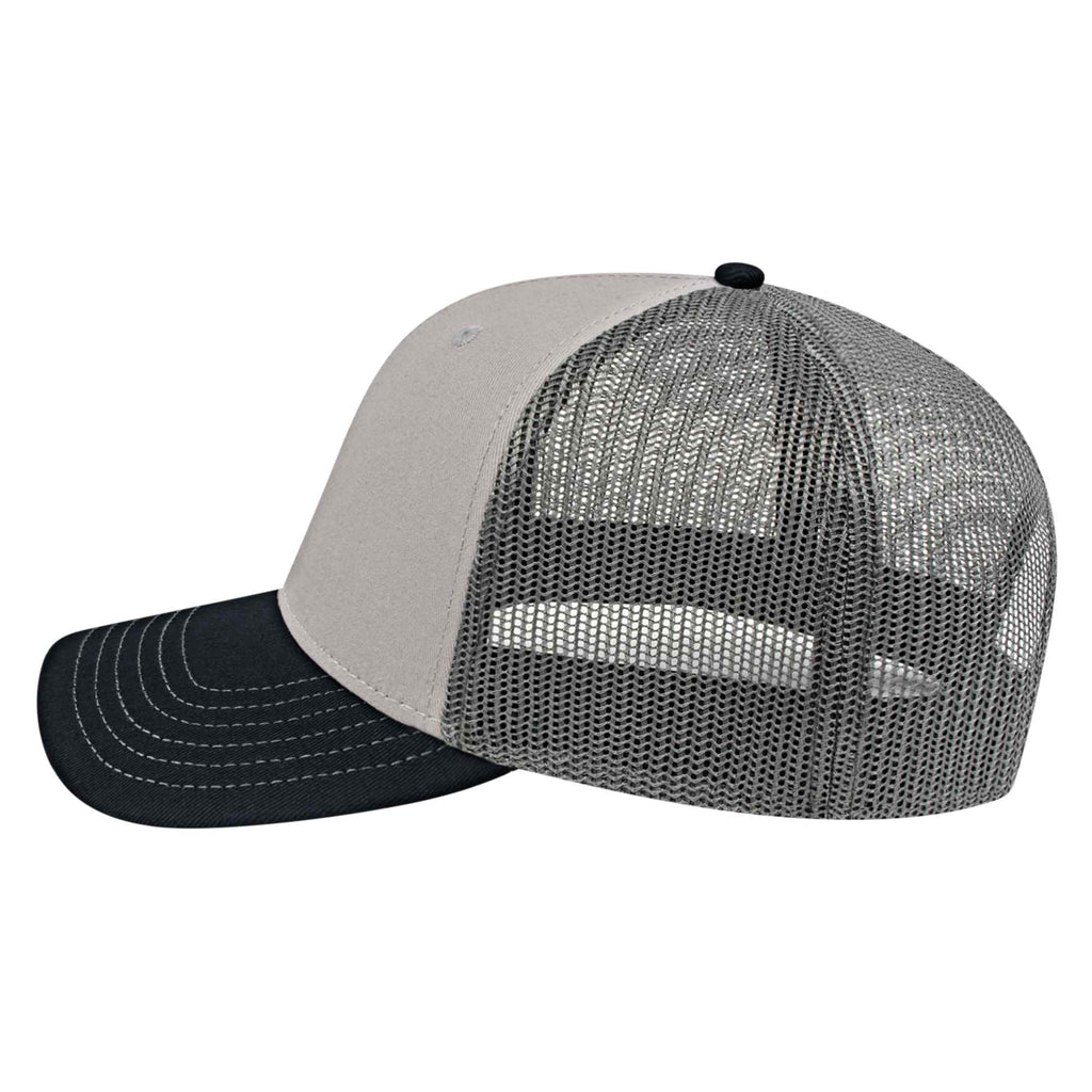 Cap America Chino Twill Trucker Cap with Mesh Back Embroidery - Gray/Black/Charcoal - Right Side