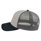 Cap America Chino Twill Trucker Cap with Mesh Back Embroidery - Gray/Black/Charcoal - Right Side
