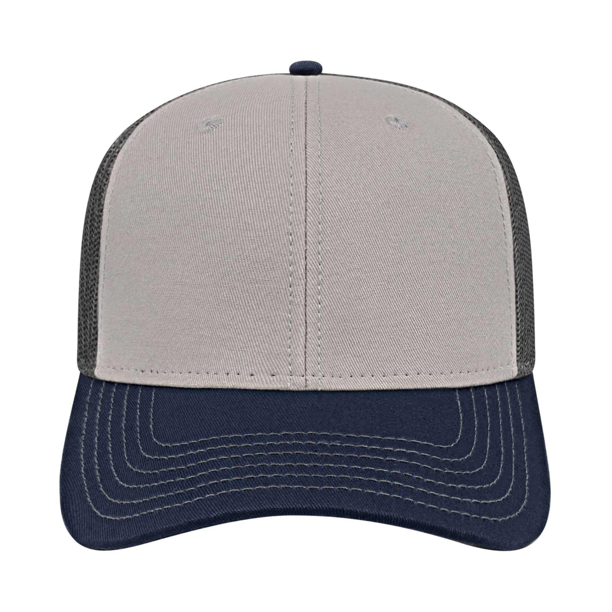 Cap America Chino Twill Trucker Cap with Mesh Back Embroidery - Gray/Navy/Charcoal - Front 2