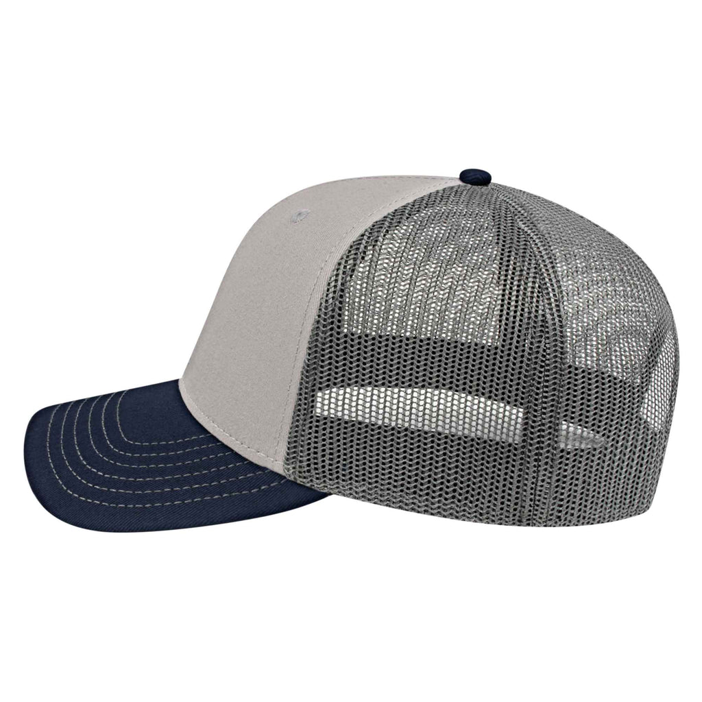 Cap America Chino Twill Trucker Cap with Mesh Back Embroidery - Gray/Navy/Charcoal - Right Side