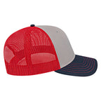 Cap America Chino Twill Trucker Cap with Mesh Back Embroidery - Gray/Navy/Red - Left Side
