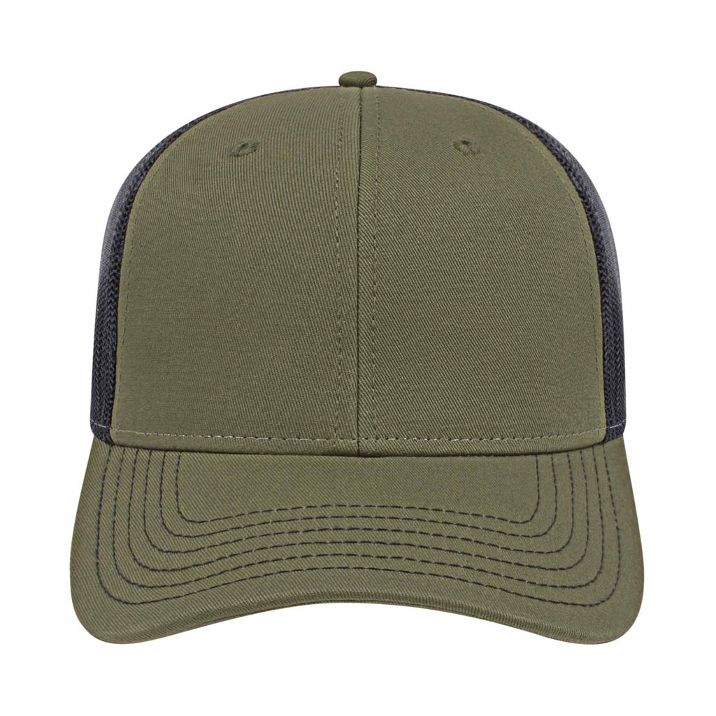 Cap America Chino Twill Trucker Cap with Mesh Back Embroidery - Loden/Black - Front 2