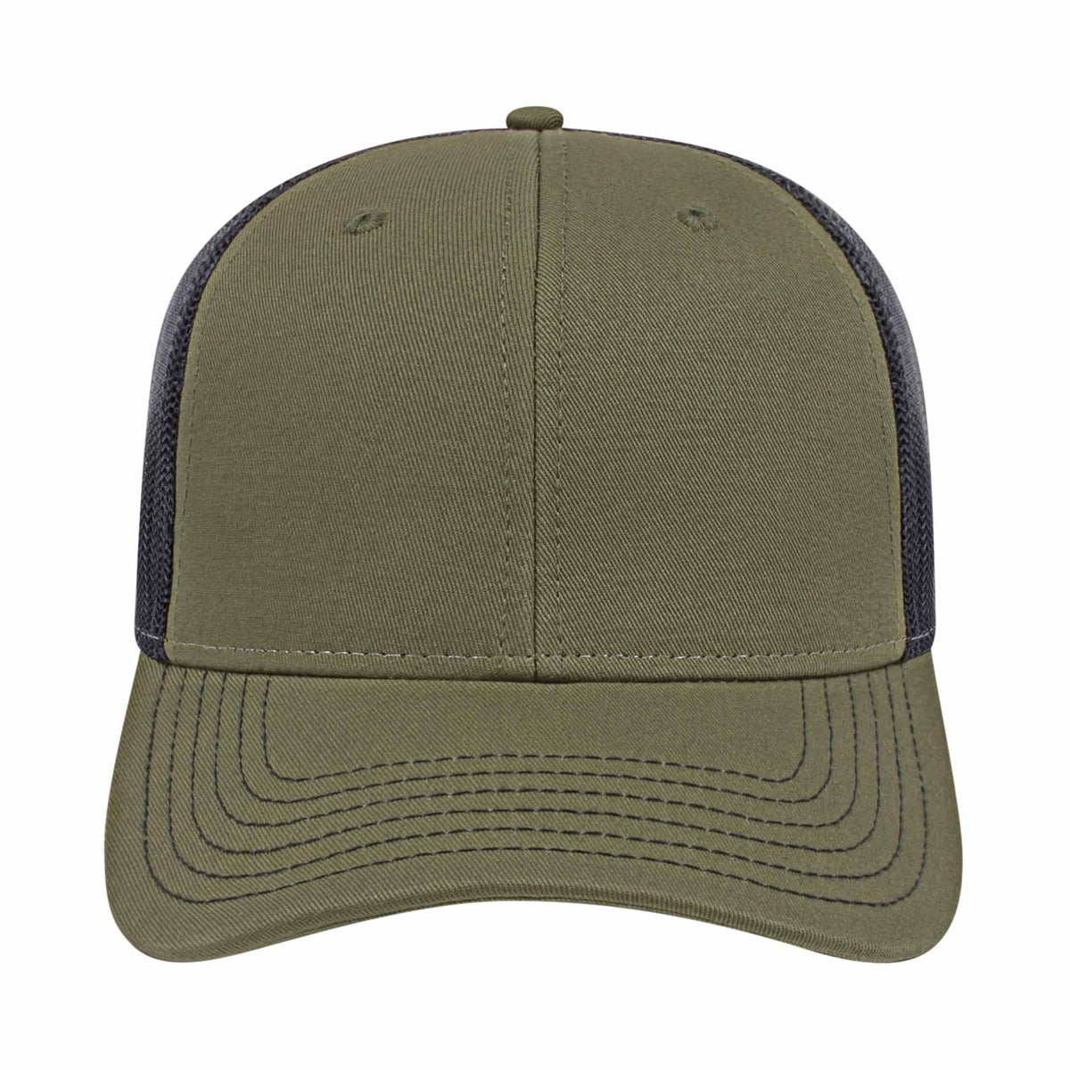 Cap America Chino Twill Trucker Cap with Mesh Back Embroidery - Loden/Black - Front 2