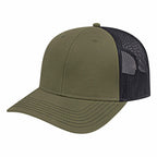 Cap America Chino Twill Trucker Cap with Mesh Back Embroidery - Loden/Black - Front