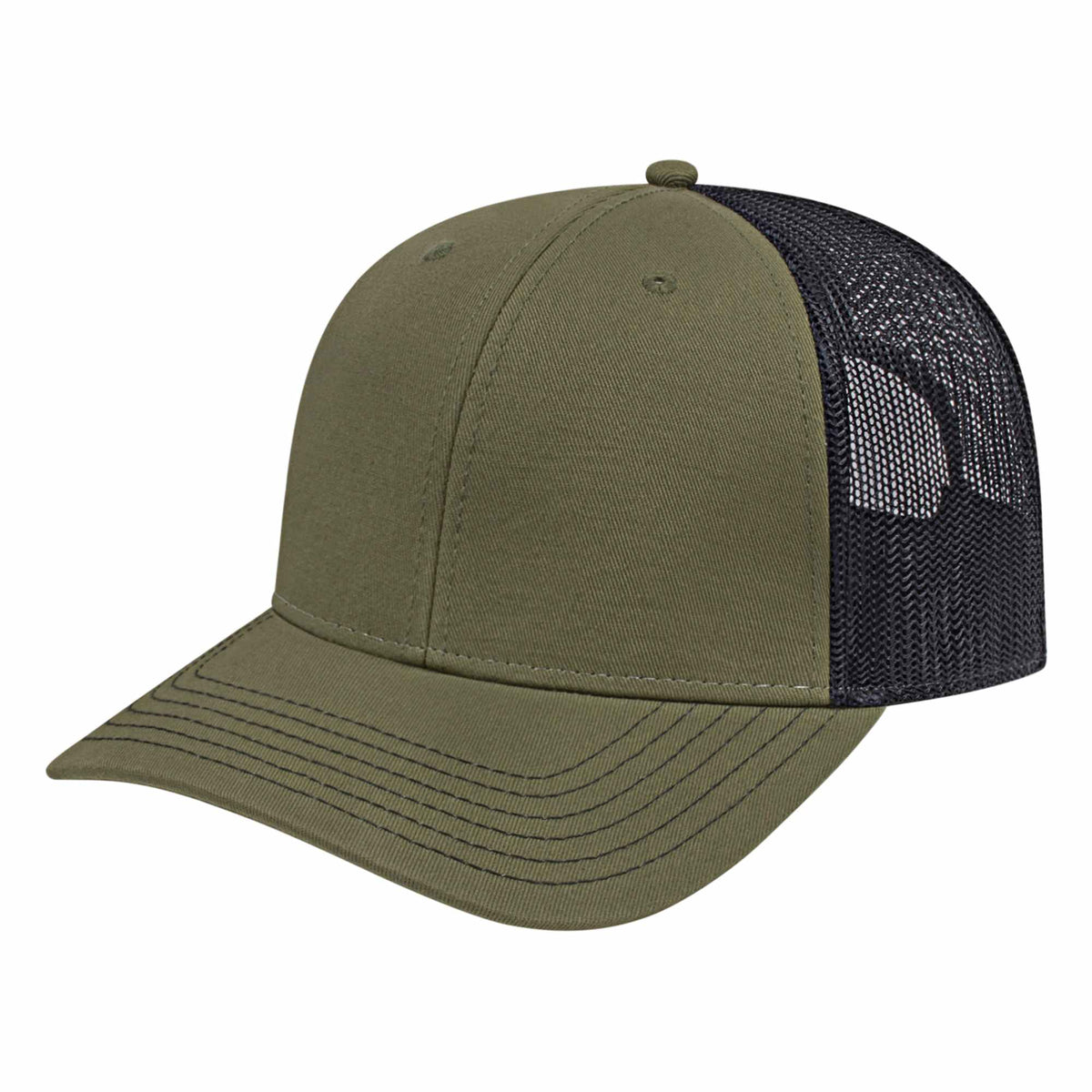 Cap America Chino Twill Trucker Cap with Mesh Back Embroidery - Loden/Black - Front