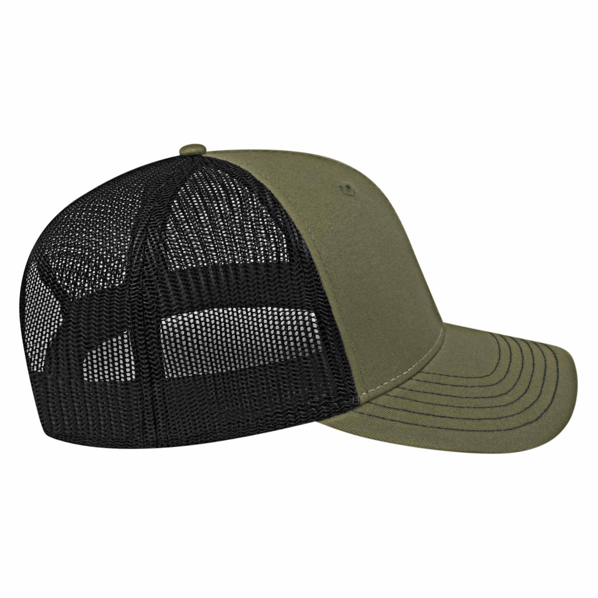 Cap America Chino Twill Trucker Cap with Mesh Back Embroidery - Loden/Black - Left Side