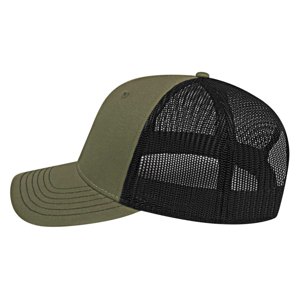 Cap America Chino Twill Trucker Cap with Mesh Back Embroidery - Loden/Black - Right Side