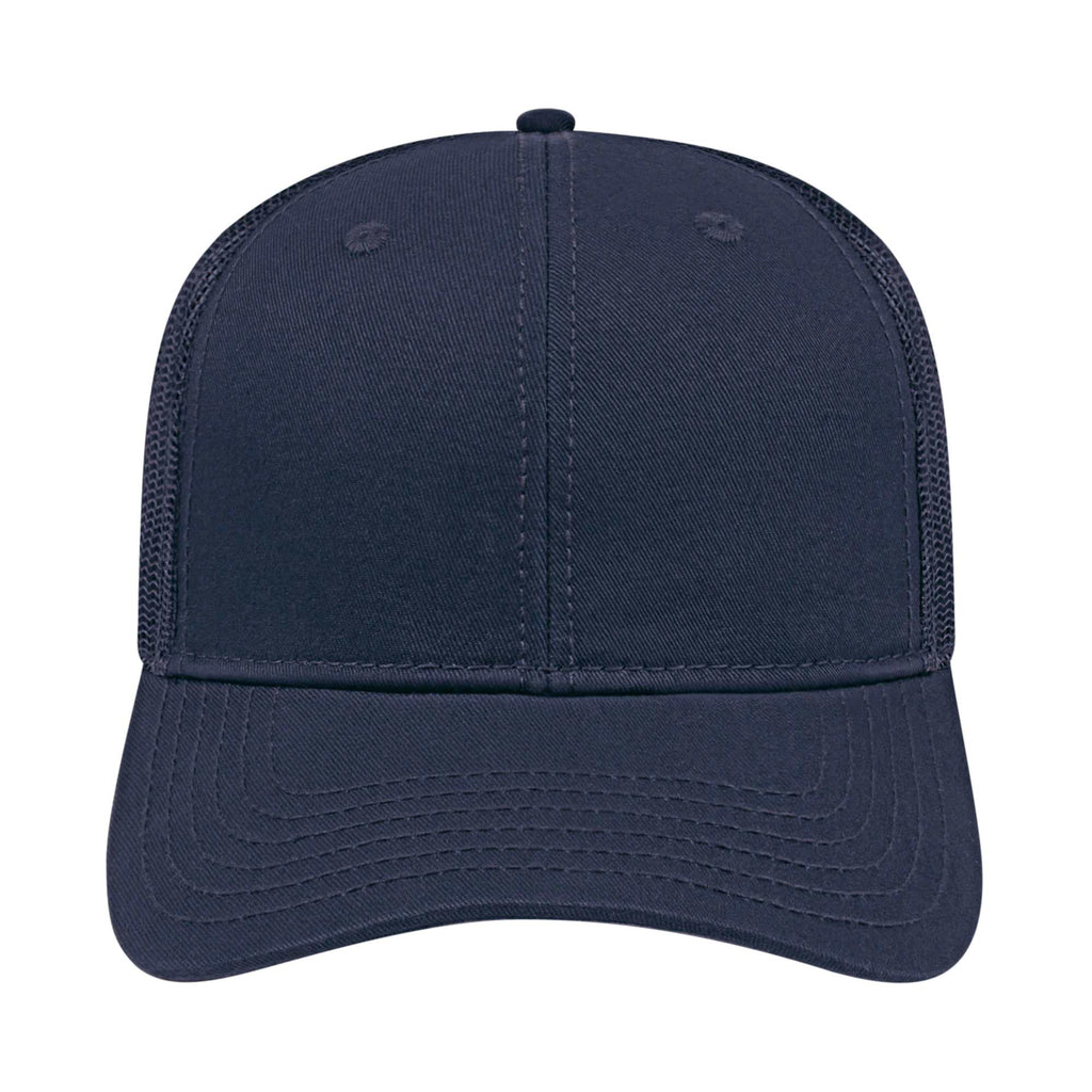 Cap America Chino Twill Trucker Cap with Mesh Back Embroidery - Navy/Navy - Front 2