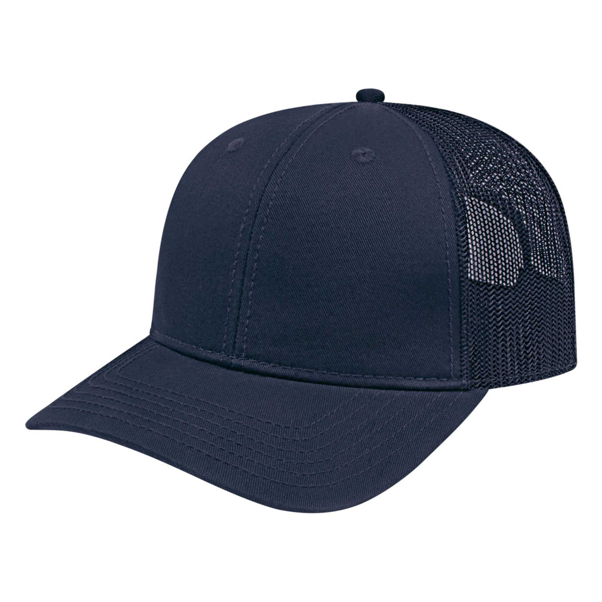 Cap America Chino Twill Trucker Cap with Mesh Back Embroidery - Navy/Navy - Front