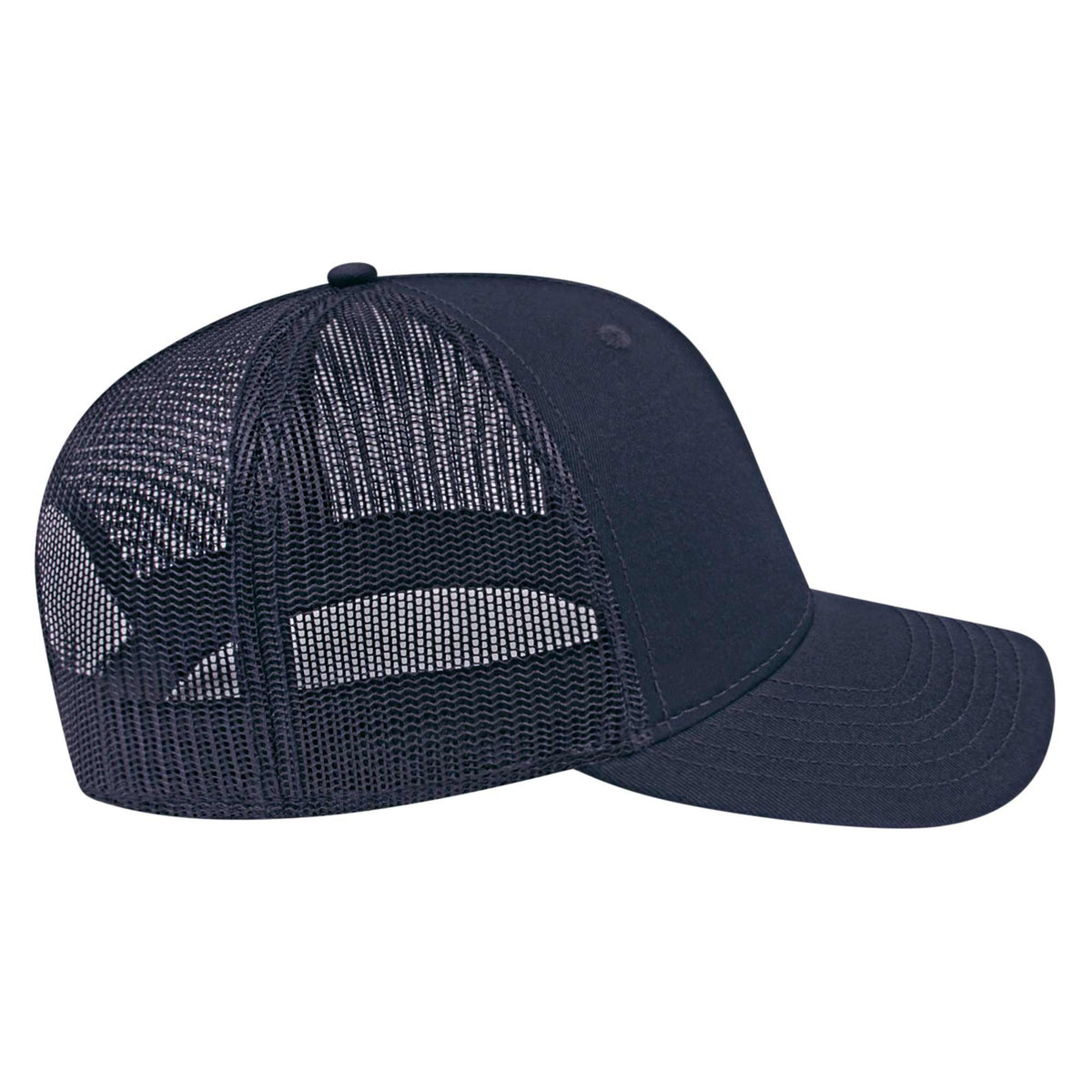 Cap America Chino Twill Trucker Cap with Mesh Back Embroidery - Navy/Navy - Left Side
