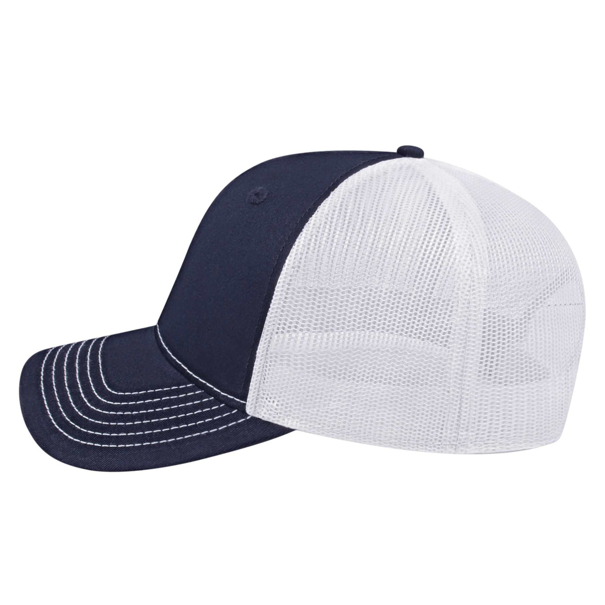 Cap America Chino Twill Trucker Cap with Mesh Back Embroidery - Navy/White - Right Side