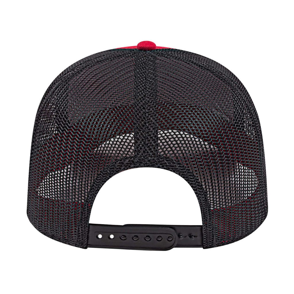 Cap America Chino Twill Trucker Cap with Mesh Back Embroidery - Red/Black - Back