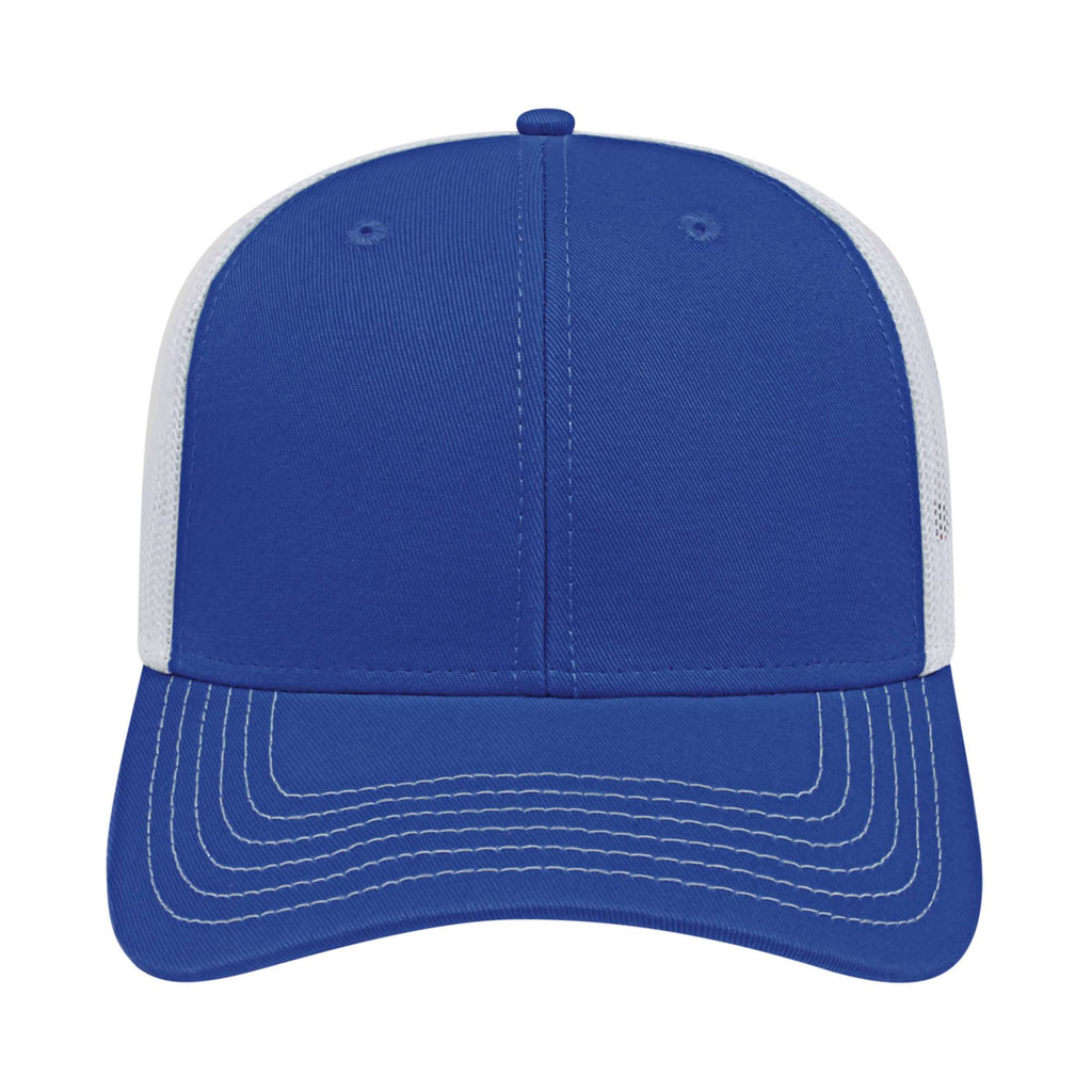 Cap America Chino Twill Trucker Cap with Mesh Back Embroidery - Royal/White - Front 2