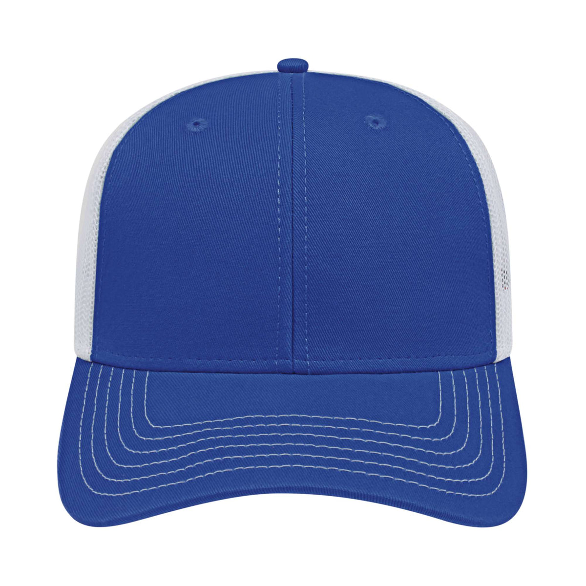 Cap America Chino Twill Trucker Cap with Mesh Back Embroidery - Royal/White - Front 2