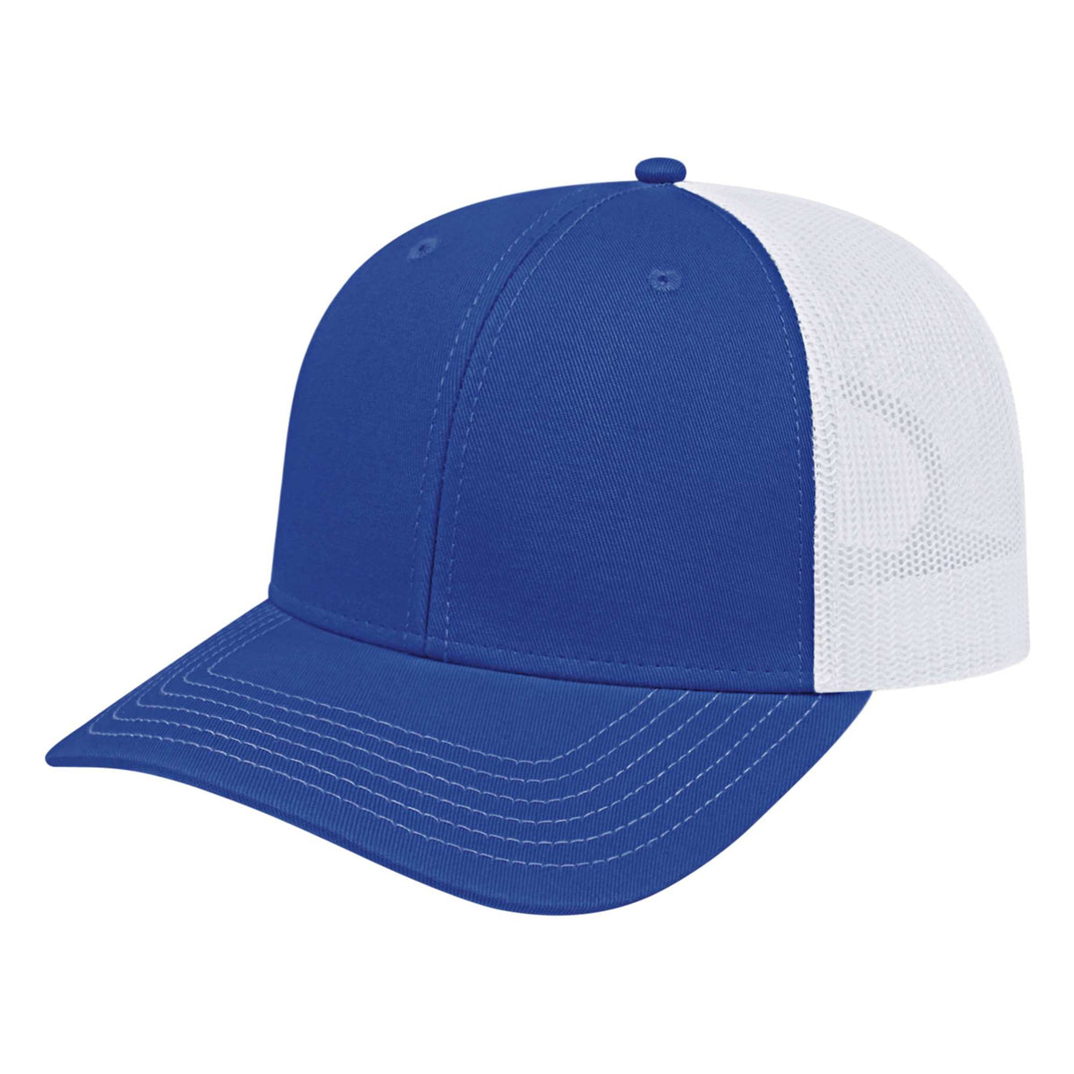 Cap America Chino Twill Trucker Cap with Mesh Back Embroidery - Royal/White - Front