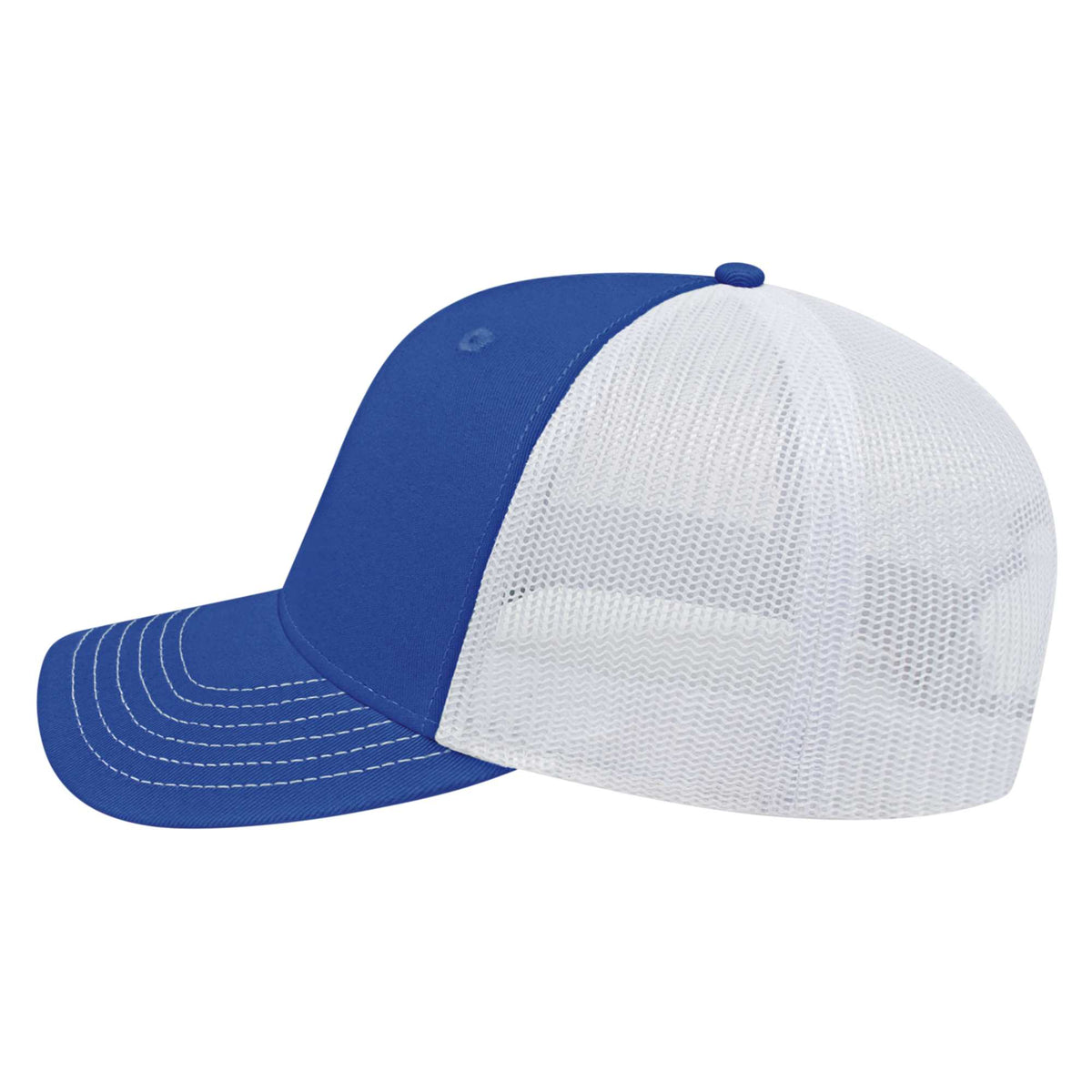 Cap America Chino Twill Trucker Cap with Mesh Back Embroidery - Royal/White - Right Side