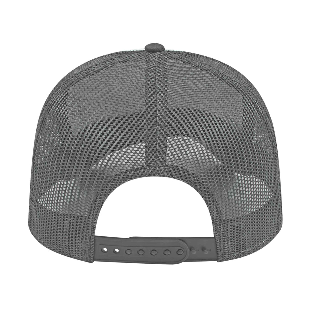 Cap America Chino Twill Trucker Cap with Mesh Back Embroidery - White/Charcoal - Back