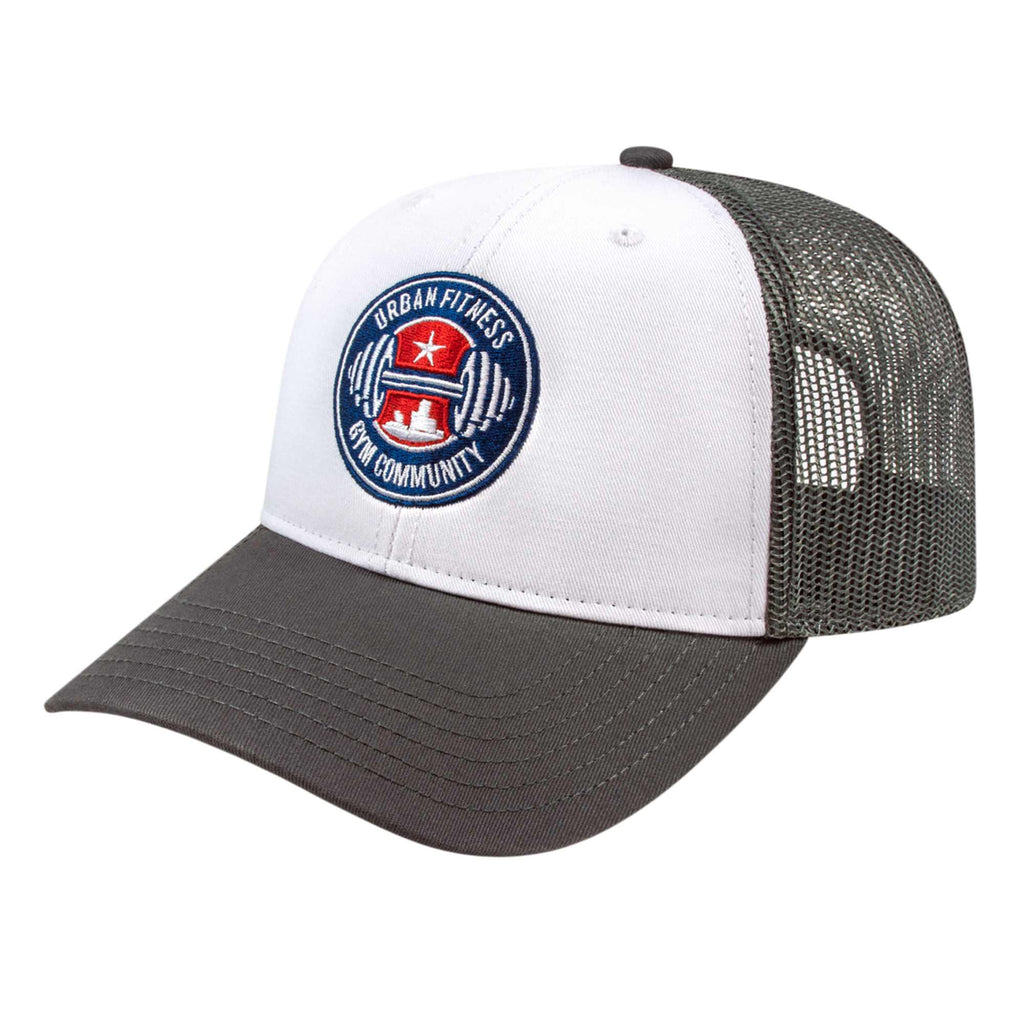 Cap America Chino Twill Trucker Cap with Mesh Back Embroidery - White/Charcoal - Front