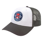 Cap America Chino Twill Trucker Cap with Mesh Back Embroidery - White/Charcoal - Front