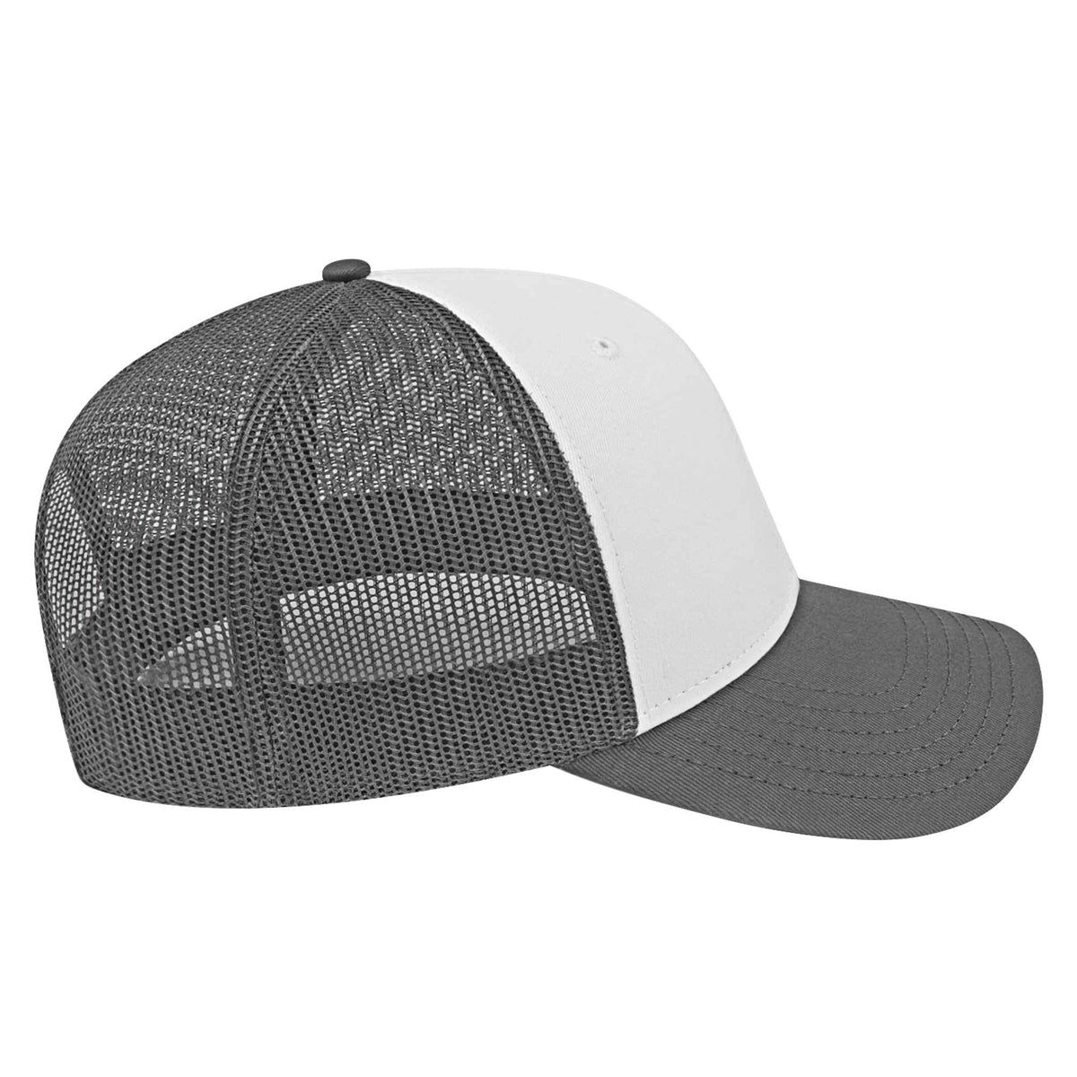 Cap America Chino Twill Trucker Cap with Mesh Back Embroidery - White/Charcoal - Left Side