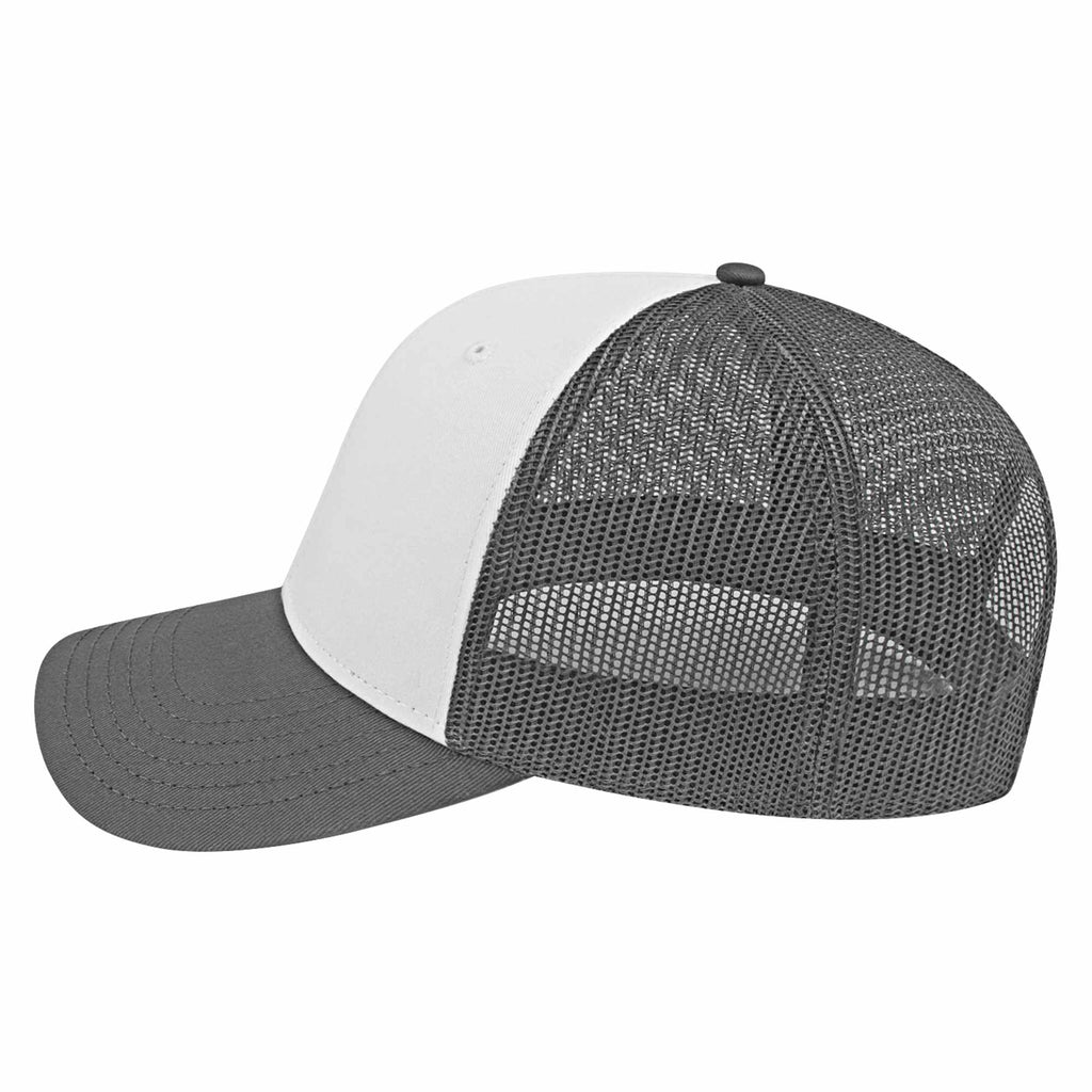 Cap America Chino Twill Trucker Cap with Mesh Back Embroidery - White/Charcoal - Right Side